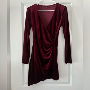 SHEIN Burgundy Velvet Wrap Dress